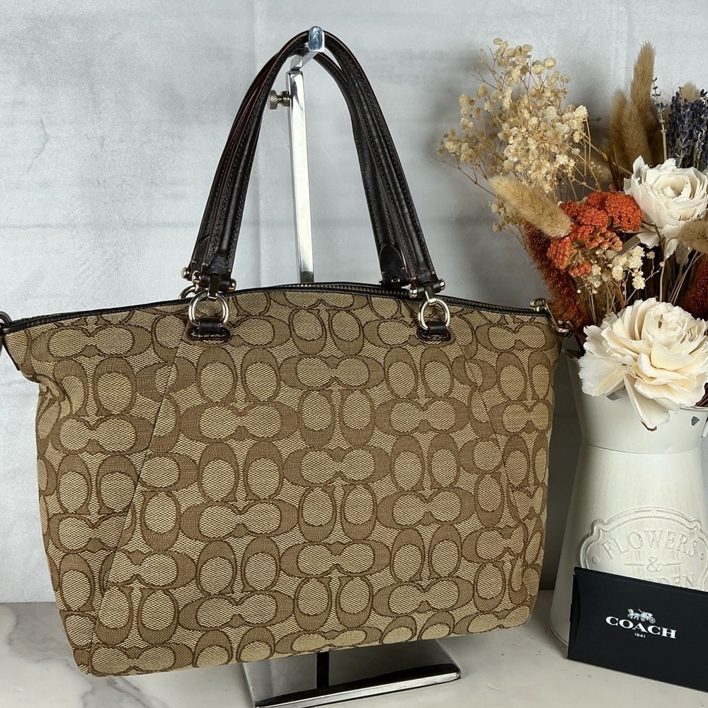 Coach Prairie Hand Fall Bag Khaki Brown Tan Jacquard Signature Crossbody Satchel - Picture 10 of 15